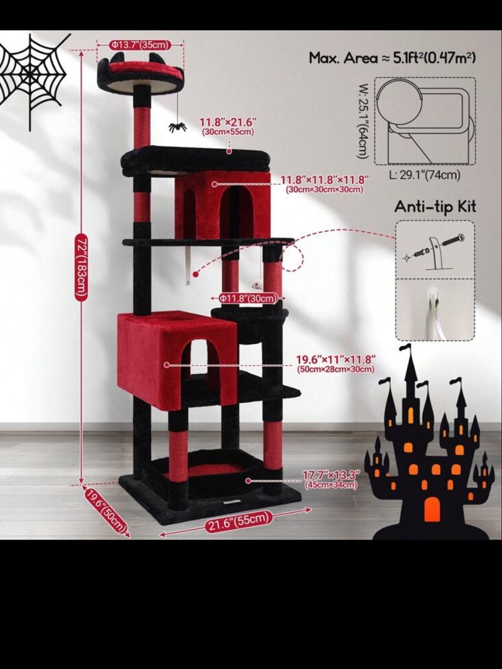 Red and Black Kids Cat Tree Play Tower - Brand